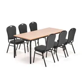 Stoły i stoliki do biura - Zestaw mebli do restauracji JAMIE + HARTFORD, 1 stół 1800x800 mm, buk + 6 krzeseł, czarna tkanina - miniaturka - grafika 1