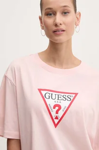 Guess Jeans t-shirt bawełniany damski kolor różowy W4YI76 K8HM0 - Koszulki sportowe damskie - miniaturka - grafika 1