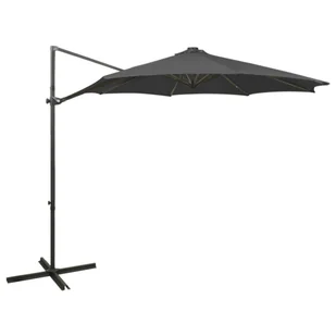 vidaXL Wiszący parasol z lampkami LED i słupkiem, antracytowy, 300 cm 312338 - Parasole ogrodowe - miniaturka - grafika 12