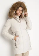 Kurtki damskie - Biała Casualowa Kurtka Parka z Kapturem z Futerkiem Nallorea - miniaturka - grafika 1
