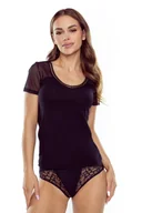 Koszulki i topy damskie - Koszulka damska z krótkimi tiulowymi rękawkami Dorin Eldar czarna  M - miniaturka - grafika 1