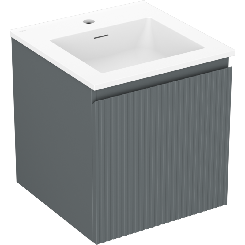 Mexen Rivel szafka łazienkowa 45 cm z umywalką Otis, 1 szuflada, ryflowana , grafit mat/biała mat - 91A20-04547-1-BF66-W18M01