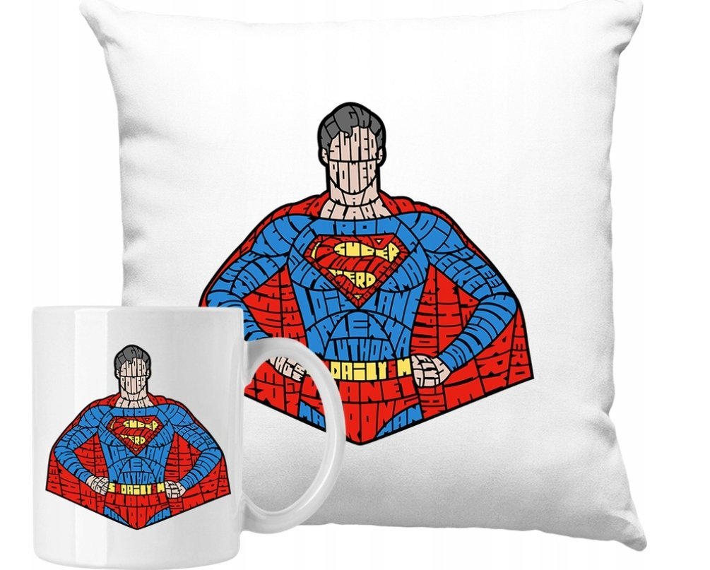 ZESTAW PODUSZKA + KUBEK superman Pomysł Na Prezent +IMIĘ #1