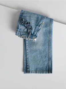 Reserved - Jeansy wide leg z kwiatową aplikacją - niebieski - Spodnie i spodenki dla dziewczynek - miniaturka - grafika 1