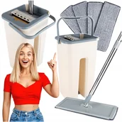 Miotły, szufle, mopy - Mop z Wiadrem Płaski Dwukomorowy Wyciskacz + 4 Wkłady Mikrofibra Zestaw - miniaturka - grafika 1
