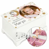 Pamiątka Pierwszej Komunii Świętej - Szkatułka drewniana z pozytywką i Twoim zdjęciem dla dziewczynki na i - miniaturka - grafika 1