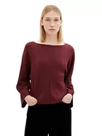 Swetry damskie - Damski plisowany sweter TOM TAILOR z rękawami typu nietoperz, 10308-Głęboka burgundowa czerwień, L - miniaturka - grafika 1