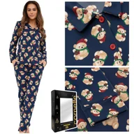 Piżamy damskie - Cornette Piżama Damska Długi Rękaw Granatowa Wzór Misie Bawełna Rozmiar L - miniaturka - grafika 1