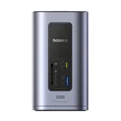Adaptery i przejściówki - Baseus Air Spacemate 12w1 USB-C 2xHDMI 4K@60Hz 2xUSB-C 10Gb/s 2xUSB-A 5Gb/s 2xUSB-A 480Mb/sRJ45 SD/microSD 3.0 USB-C PD - szara - miniaturka - grafika 1