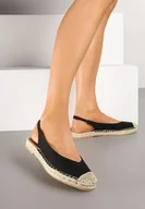 Sandały damskie - Czarne Sandały z Odkrytą Piętą i Wstawkami z Plecionki Hanirin - miniaturka - grafika 1