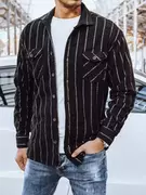Koszule męskie - Koszula męska flanelowa w paski czarna Dstreet DX2241 - miniaturka - grafika 1