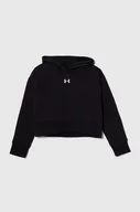 Bluzy dla dziewczynek - Under Armour bluza dziecięca UA Rival Fleece Crop kolor czarny z kapturem z aplikacją - miniaturka - grafika 1