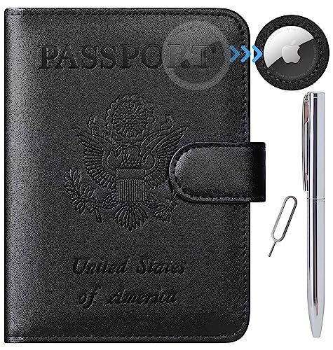 PASCACOO Etui na paszport, portfel, blokowanie RFID, skórzane etui na karty, akcesoria podróżne dla kobiet mężczyzn, 118#czarny, do Airtag