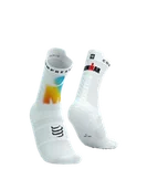 Skarpetki sportowe męskie - COMPRESSPORT Skarpetki do biegania wysokie PRORACING SOCKS V4 RUN HIGH IRONMAN 2025 white/sunrise - miniaturka - grafika 1