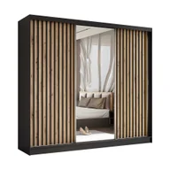 Szafy - AGMAT szafa z drzwiami przesuwnymi Nevada, szafa z lustrem i 3 drzwiami, nowoczesna szafa w kolorze: czarny, szafa w rozmiarze: 240 x 216 x 61 cm - miniaturka - grafika 1