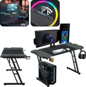 Biurka gamingowe - XMTECH biurko gamingowe biurko narożne 120x60cm biurko PC biurko komputerowe dla graczy biurko biurowe z uchwytem na słuchawki i uchwytem na kubek biurko gamingowe do domu i biura, z diodą LED - miniaturka - grafika 1