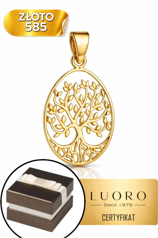 ZAWIESZKA ZŁOTA 585 14K DRZEWKO SZCZĘŚCIA OWAL DELIKATNA 24 MM ELEGANCKA