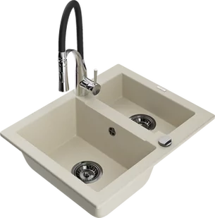Mexen Carlos zlewozmywak granitowy 1,5-komorowy z baterią kuchenną Aster, beżowy - 6518-69-73450-07-B - Zlewozmywaki z baterią - miniaturka - grafika 1