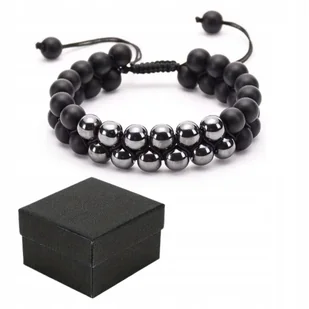 Podwójna Bransoletka Regulowana Czarny i Metaliczny Połysk + Pudełko - Bransoletki Podwójna Bransoletka Regulowana Czarny i Metaliczny Połysk + Pudełko - Bransoletki - miniaturka - grafika 1