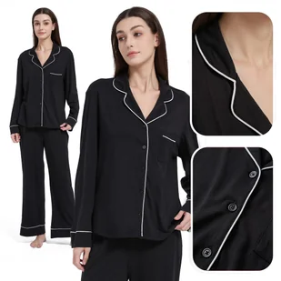 ELEGANCKA PIŻAMA DAMSKA DWUCZĘŚCIOWA PRZEBRANIE STRÓJ CZARNA Z BIAŁĄ BIZĄ M - Piżamy damskie ELEGANCKA PIŻAMA DAMSKA DWUCZĘŚCIOWA PRZEBRANIE STRÓJ CZARNA Z BIAŁĄ BIZĄ M - Piżamy damskie - miniaturka - grafika 1