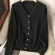 Swetry damskie - TEMU Wiosenno-Jesienny Sweter Kardigan z Dekoltem w Serek dla Kobiet, Cienki i Casualowy - miniaturka - grafika 1