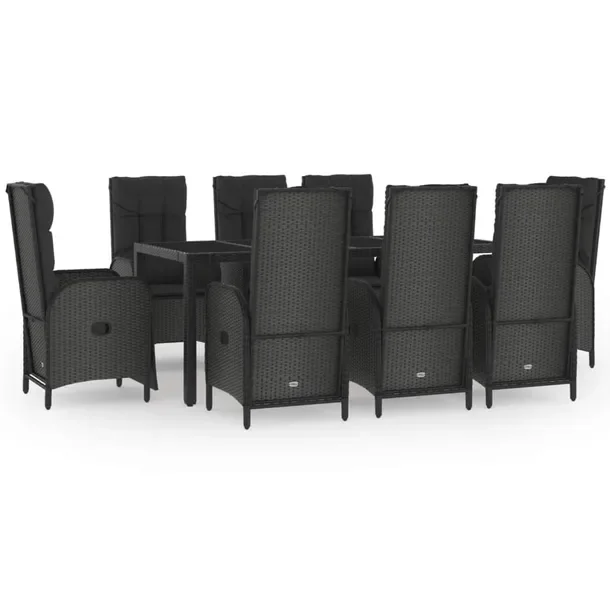Zestaw ogrodowy rattanowy czarny 8 krzeseł + stół 190x90x75 cm