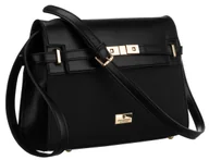 Torebki damskie - Mała czarna torebka damska listonoszka na ramię z regulowanym długim paskiem PETERSON skóra ekologiczna ozdobne złote okucia nóżki ochronne - miniaturka - grafika 1