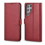 Etui i futerały do telefonów - ICARER Etui Haitang Leather Wallet Case do Samsung Galaxy S22 Ultra czerwony - miniaturka - grafika 1