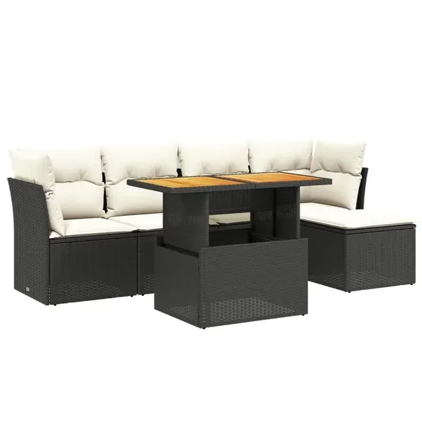 Zestaw mebli ogrodowych modułowych czarny rattan PE, stół 100x55 cm, pod