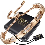 Bransoletki - ZŁOTA ZDROWOTNA BRANSOLETKA DAMSKA MAGNETYCZNA Z CYRKONIAMI RÓŻOWE ZŁOTO ORYGINAŁ - miniaturka - grafika 1