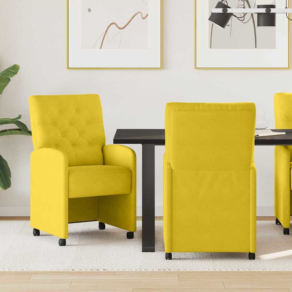 vidaXL Krzesła jadalne z kółkami 2 pcs Żółty 58 x 67 x 97 cm Aksamit