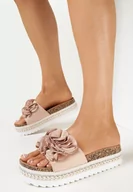 Klapki i japonki damskie - Różowe Klapki z Kwiatkiem na Ozdobnej Platformie z Korka Gilivia - miniaturka - grafika 1