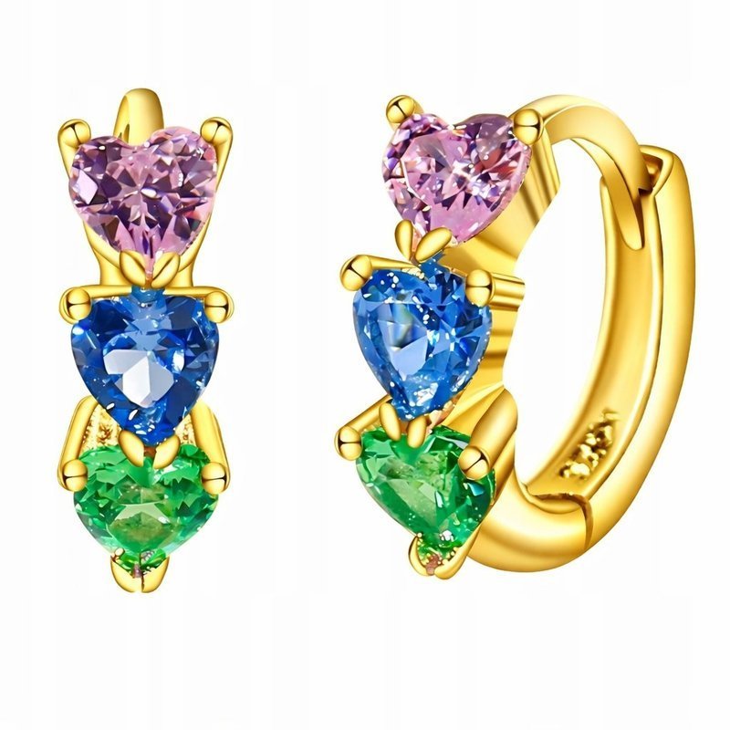 Srebrne pozłacane kolczyki kółka kolorowe cyrkonie angielskie srebro 925