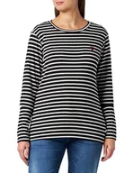 Koszulki i topy damskie - KAFFE Damska koszulka z długim rękawem Slim Fit Crew Neck Striped Tee Embroided Damska, Czarny/Chalk - Czerwone serce, L - miniaturka - grafika 1