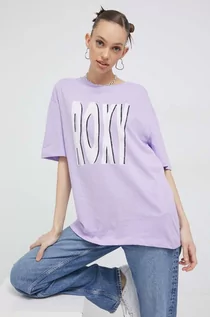 Koszulki sportowe damskie - Roxy t-shirt bawełniany kolor fioletowy - grafika 1