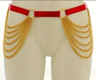 Paski - Czerwony damski ozdobny pasek ze złotymi łańcuszkami, regulowany - miniaturka - grafika 1