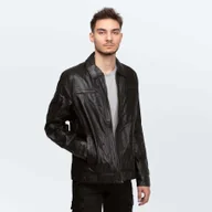 Kurtki męskie - Cameleon Men's Leather Jacket Richard Black - miniaturka - grafika 1