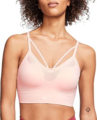 Nike damski biustonosz sportowy bez szwów, różowy wzrost/biały, X-Small