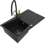Zlewozmywaki z baterią - Mexen Cesar zlewozmywak granitowy 1-komorowy z ociekaczem i baterią kuchenną Duo, czarny - 6514-77-671701-57-B - miniaturka - grafika 1