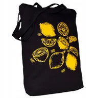 Torby i wózki na zakupy - TORBA bawełniana czarna 220g z nadrukiem LEMON cytryny siatka na zakupy - miniaturka - grafika 1