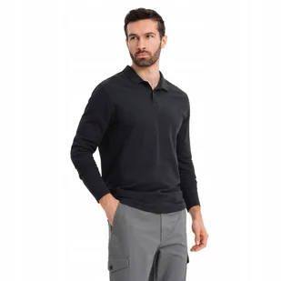 Longsleeve męski kołnierzyk polo basic czarny Ombre OM-POBL-0114 V2 r. S - Koszulki męskie - miniaturka - grafika 1
