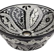 Umywalki - Meksykańska ceramiczna umywalka nablatowa Atalaya – okrągła umywalka łazienkowa 42,5 x 15 cm Ręcznie wykonana umywalka z motywami Talavera - miniaturka - grafika 1