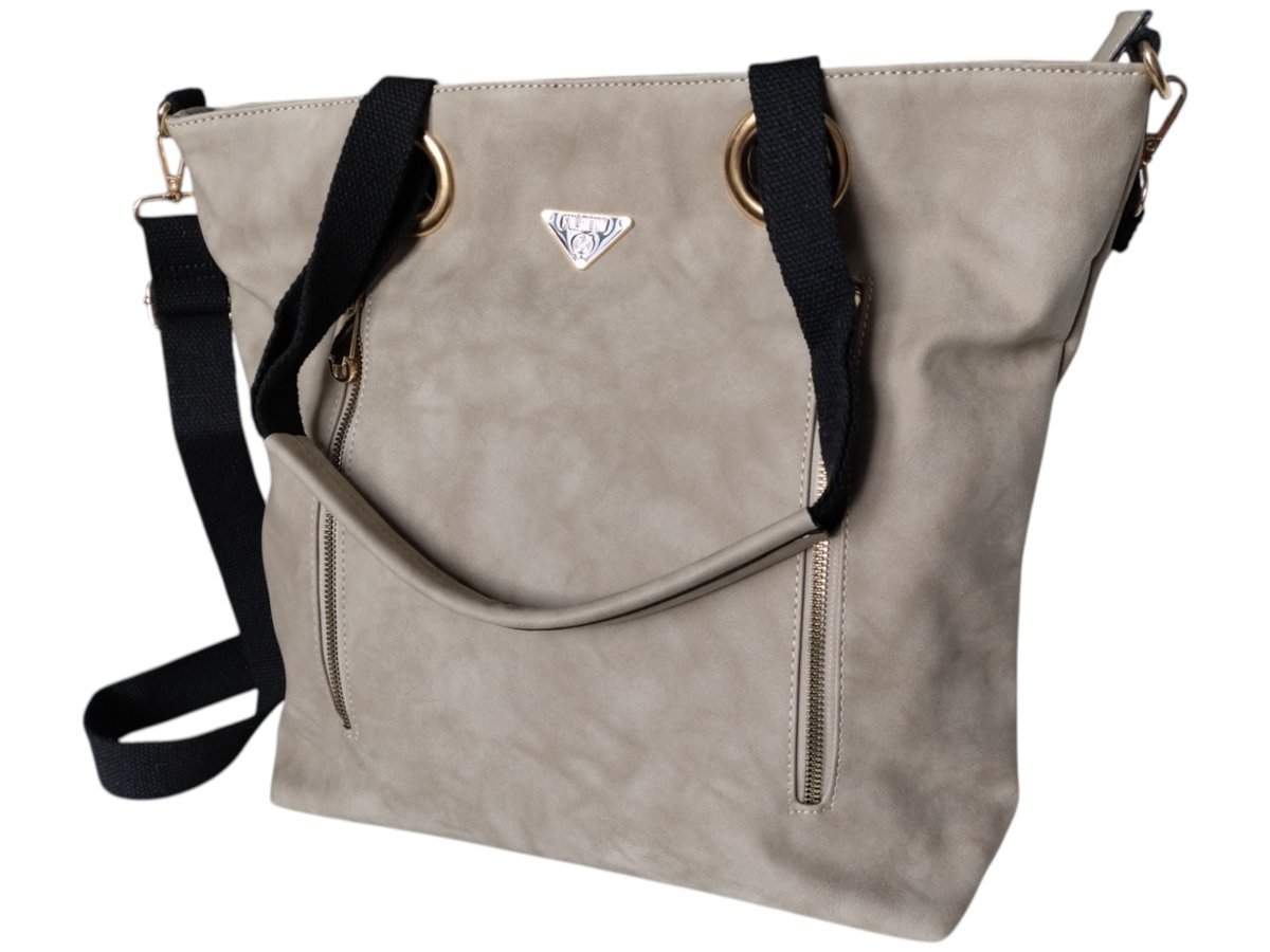 Torebka Damska Shopper Z Przegrodą Duża Szara Torba Na Ramię, Miejski Styl