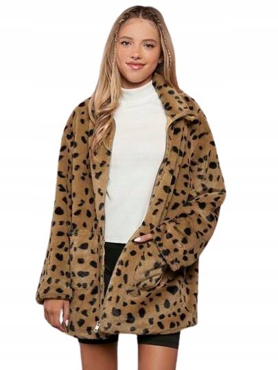 SHEIN PŁASZCZ DZIEWCZĘCY BRĄZOWY WZÓR 134 ŁNH
