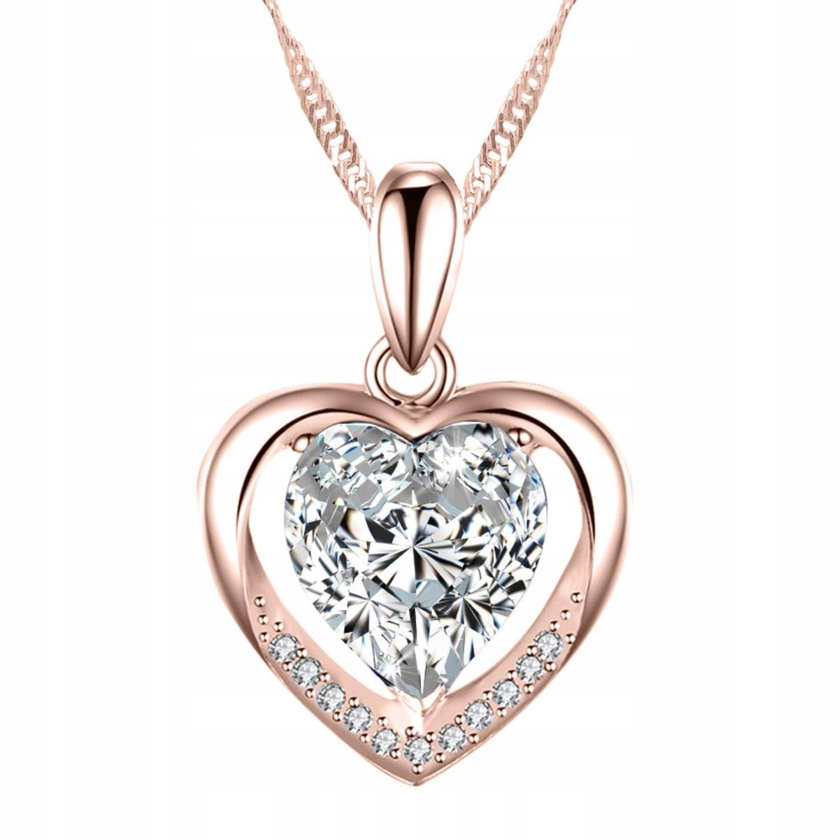 Naszyjnik Pozłacany z Cyrkonią Serduszkiem Heart Serce Serduszko SREBRO 925