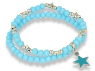 Bransoletki - Bransoletka damska srebrna podwójna turkusowa z gwiazdką - miniaturka - grafika 1