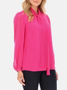 Bluzki damskie - Różowa bluzka z plisowaną szarfą Potis & Verso Rubia - miniaturka - grafika 1