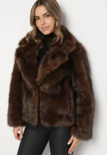 Brązowa Kurtka Futerko z Ozdobnym Kołnierzem Talliea - Kurtki damskie - miniaturka - grafika 1