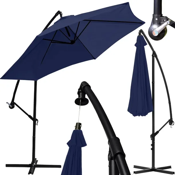 Duży Parasol Ogrodowy 300 Cm Składany Regulowany Solidny Z Wysięgnikiem
