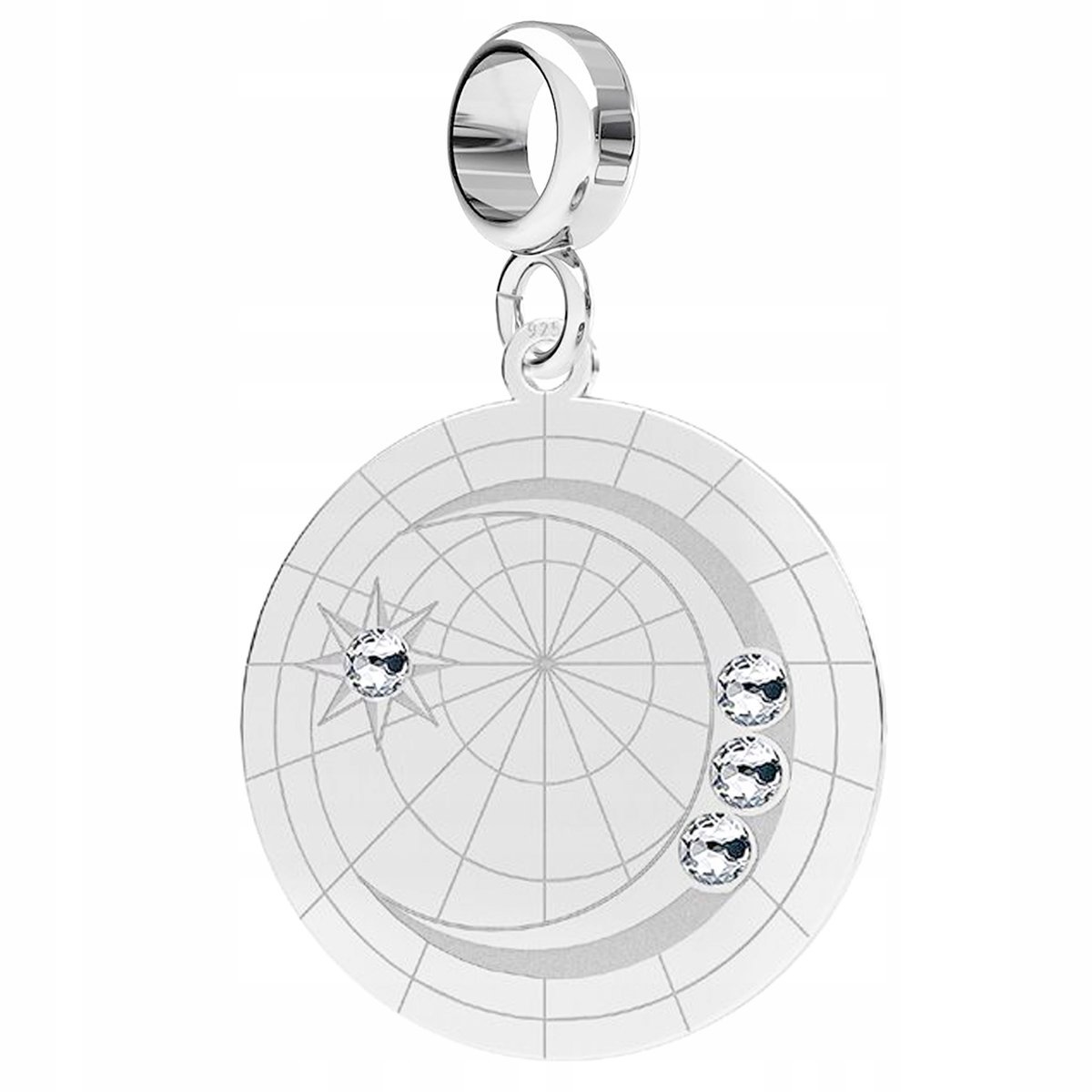 Charms Srebrny Księżyc Cyrkonie Busola Kosmos Kompas Koło Kółko SREBRO 925